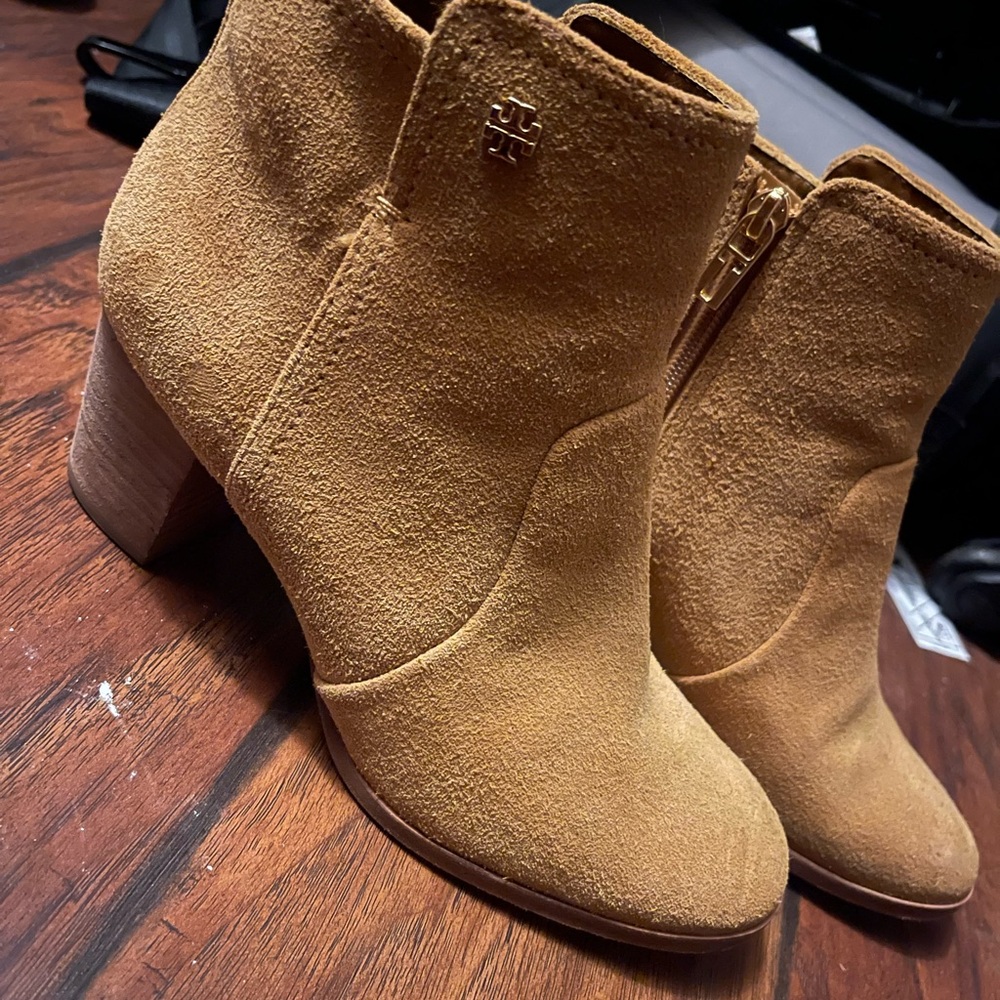 Tory Burch Camel Suede Ankle Booties